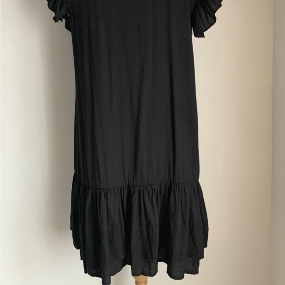 Kaycee Black Tunic Dress V-Neck Button Front Tiered Knee-Length Size Large UK 12 - Picture 11 of 13